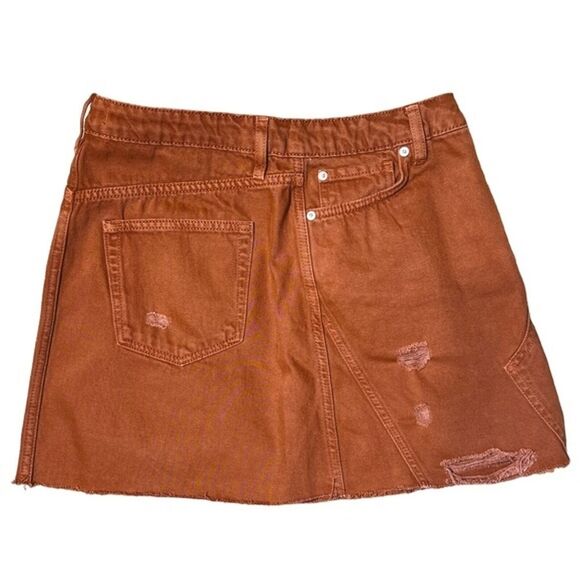 Free People Mini Skirt Womens Size 28 Rust Orange Distressed Button Fly Festival - Picture 3 of 8